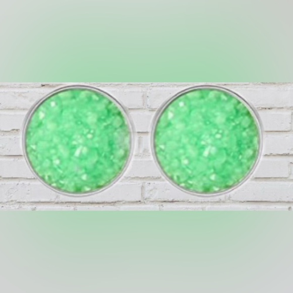 Green Stud Stainless Steel Druzy Studs Earrings 12mm